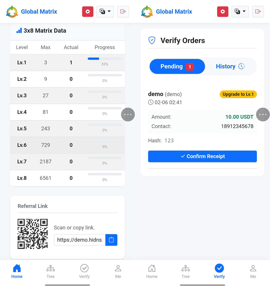 中英繁简三语全球互助3x8矩阵系统前端截图