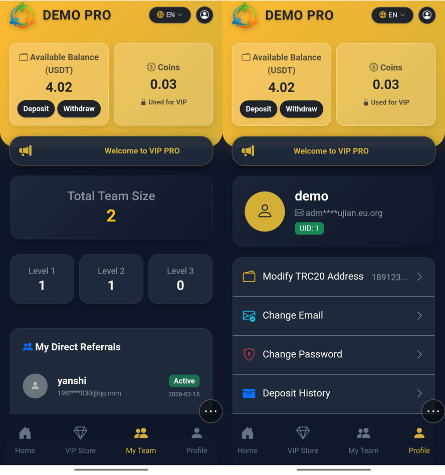 中英繁三语挂机分红系统前台截图