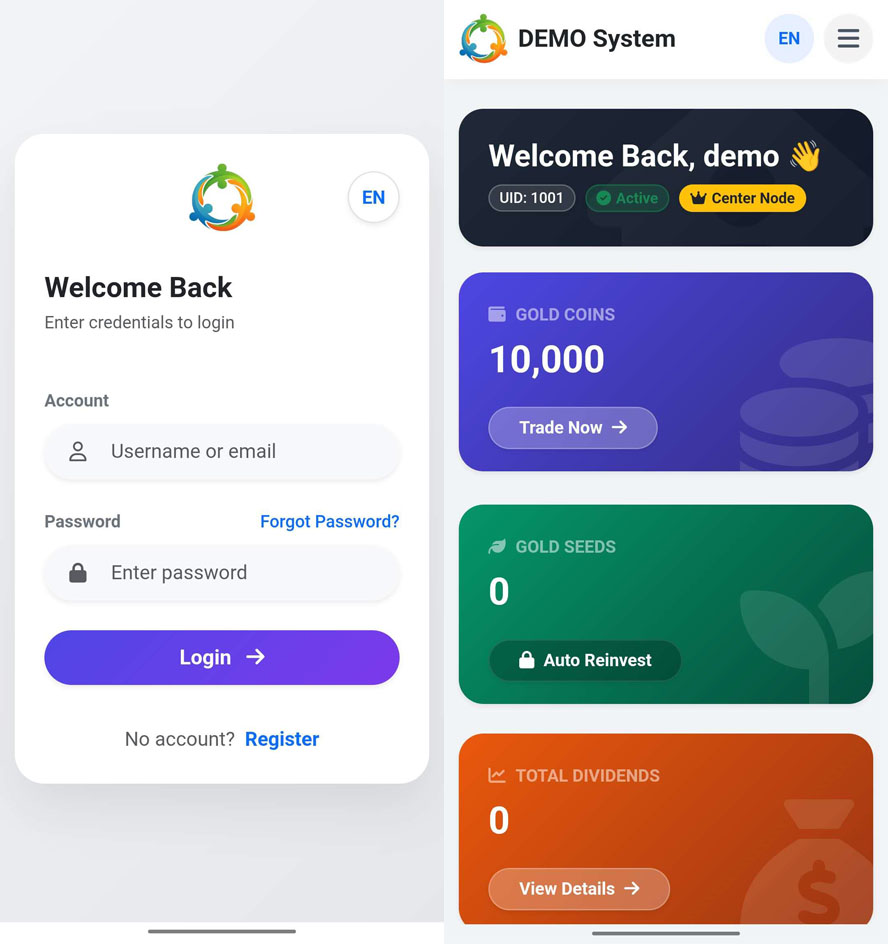 中英繁三语资产复利增值系统前台截图