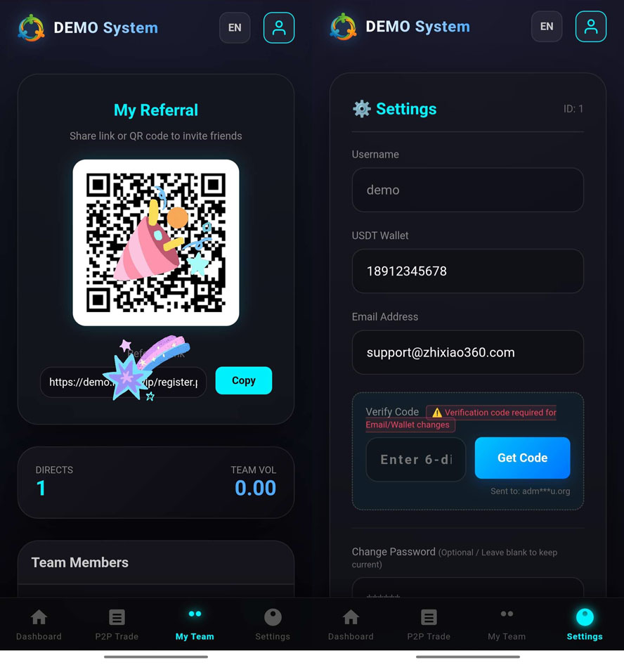 中英繁三语极差复利投资理财分红系统前台截图